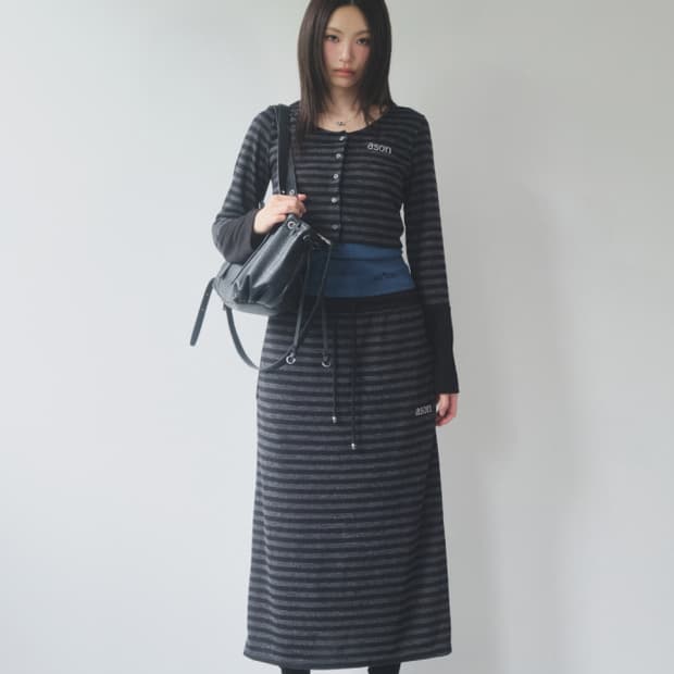 애즈온 ben stripe long skirt