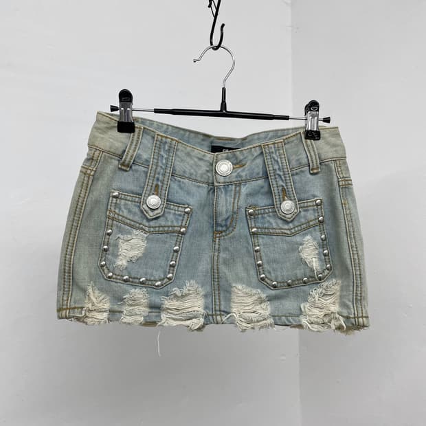 y2k 데미지 스터드 데님 스커트