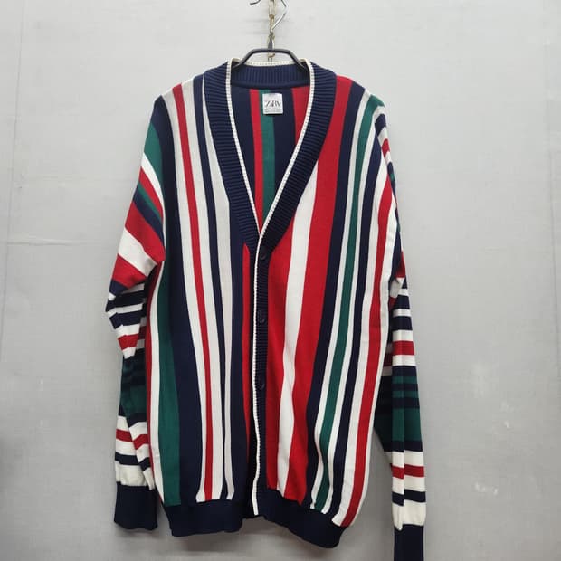 자라 멀티컬러 스트라이프 코튼 니트 가디건 M(L)