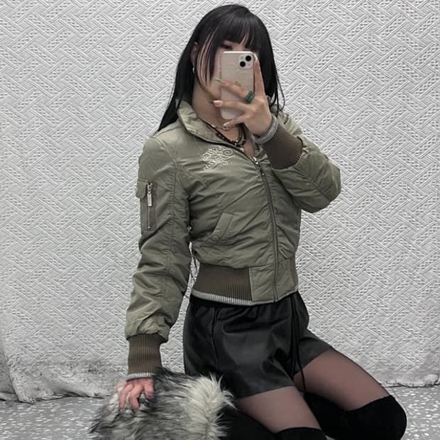 빈티지 Y2K 대장급 러블리힙 올리브카키 항공점퍼 자켓 90 C09340