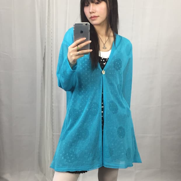 Jpn dot Sheer Blue Knit Cardigan