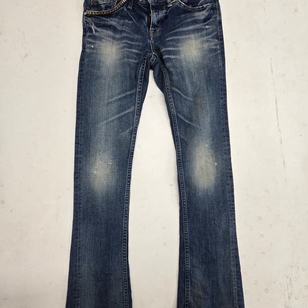 히스테릭 글래머 데님 부츠컷 청바지 데미지진