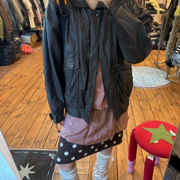 브라운 소가죽 봄버자켓