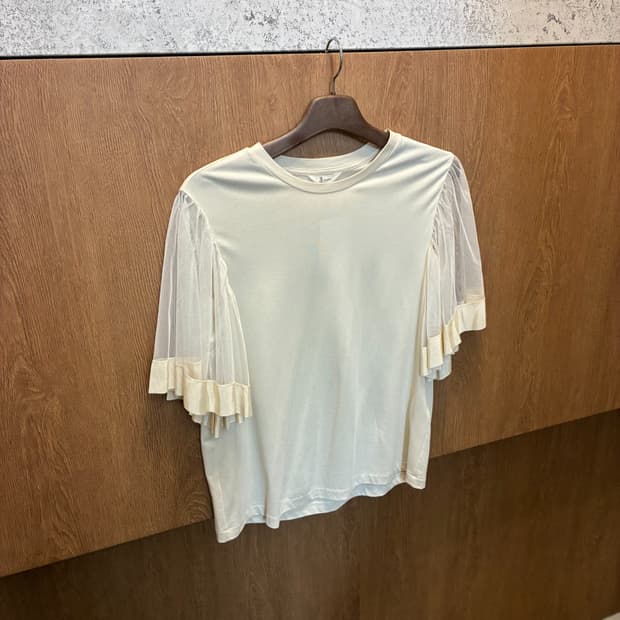 빈티지 반팔 블라우스 시스루 프릴 슬리브 디테일 아이보리 k269