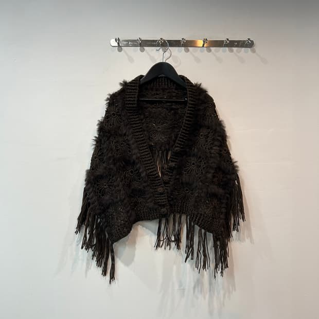 딥브라운 레빗퍼 프린지 케이프