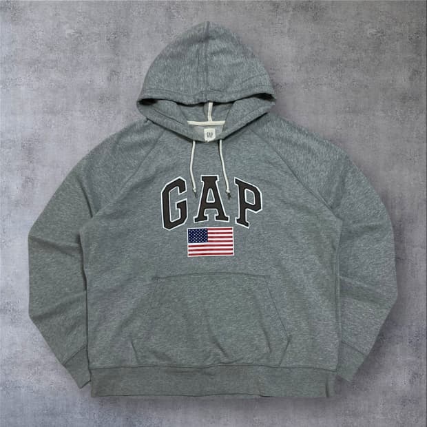 GAP 스펠아웃 성조기 빅로고 그레이 후드티