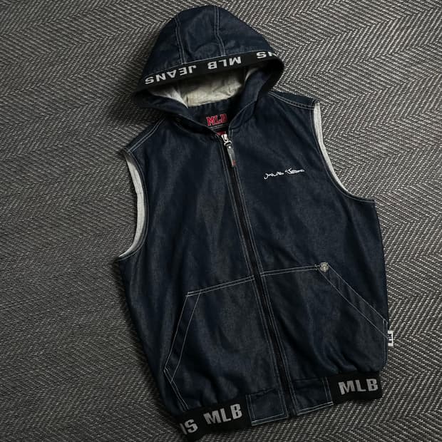 OOs MLB USA 자수로고 데님 후드 베스트 y 5051