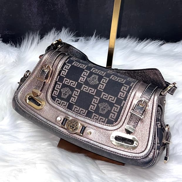 90s versace 베르사체 메두사 자카드 클래식 숄더백 핸드백