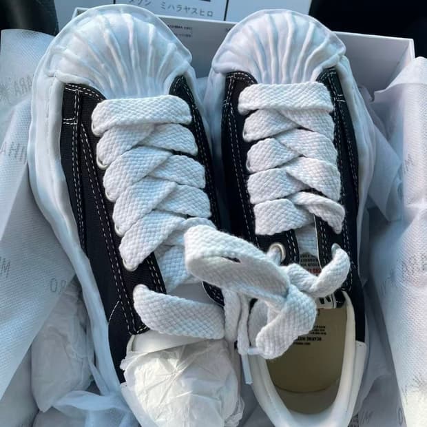 메종 미하라 야스히로 행크 OG 솔 캔버스 로우탑 스니커즈 블랙