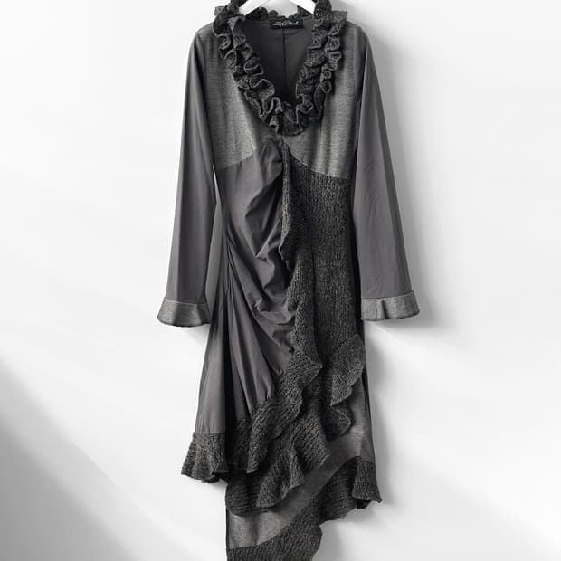 존 블루 파리 애시메트릭 러플 니트 믹스 드레스