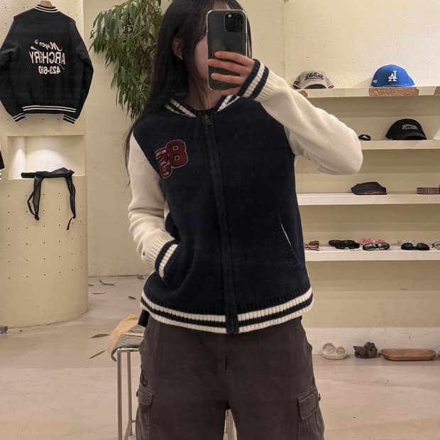 타미 힐피거 와펜 바시티 니트 집업 자켓 U480