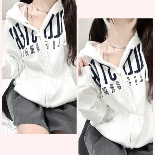 홀리스터 빅로고 화이트 후드집업