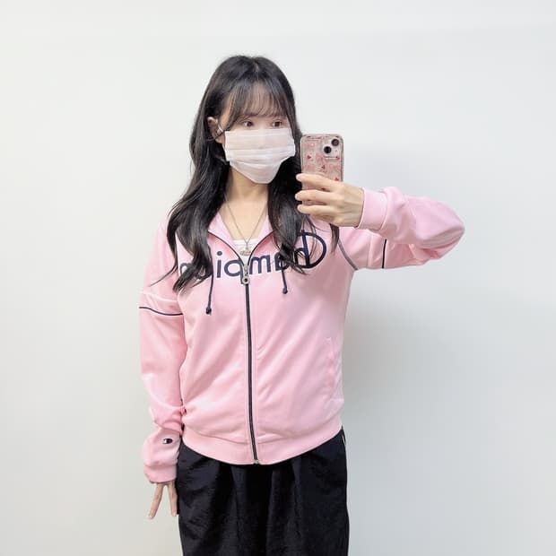 챔피온 y2k 스펠 로고 후드 집업 져지 핑크