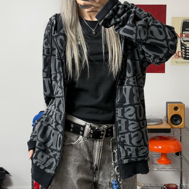 푸부 00s 슬로건 오버핏 후드집업