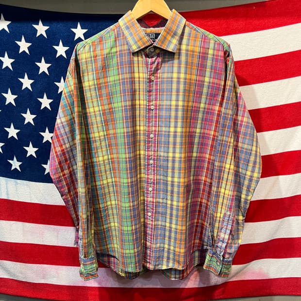 (2XL)폴로 무지개 체크셔츠