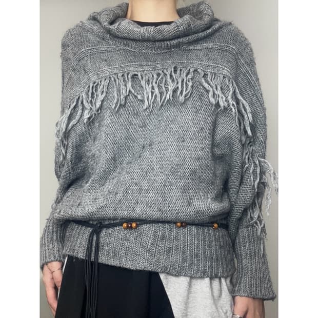 빈티지 그레이 프린지 니트