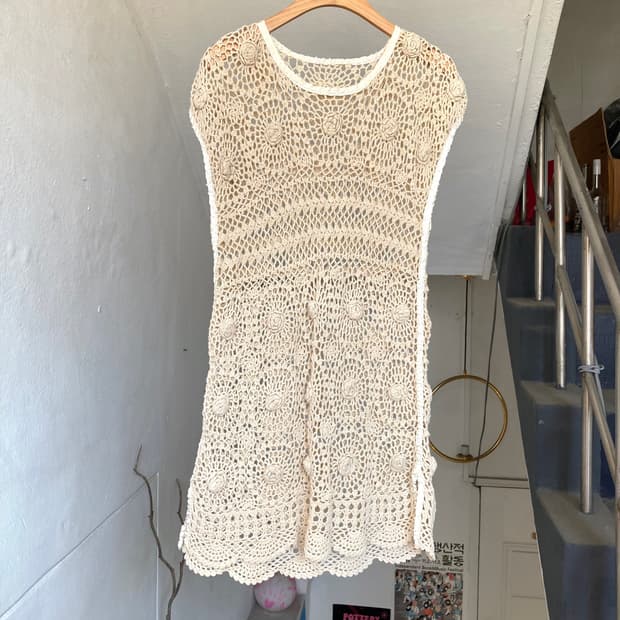 크로셰 꽃알맹이 레이어드 원피스