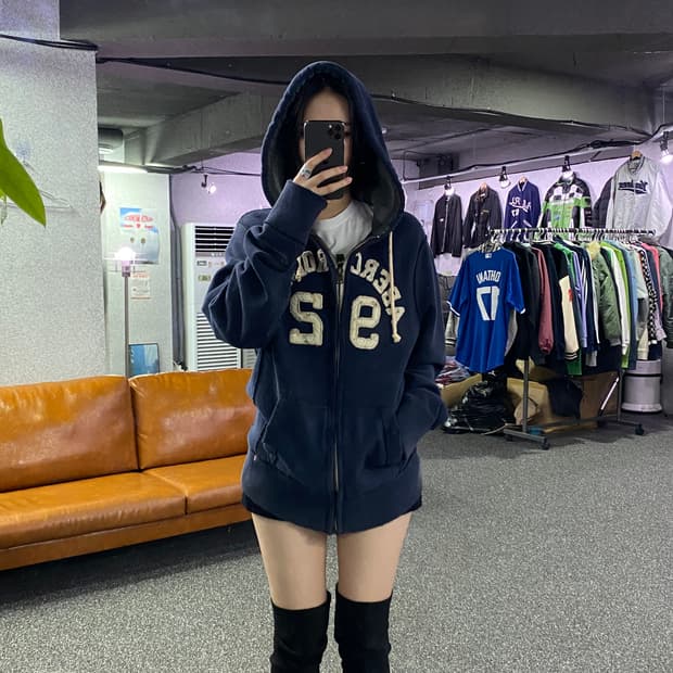 아베크롬비 자수 빅로고 네이비 후드 집업B2885