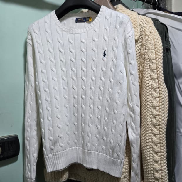 QR 폴로 케이블 니트 스웨터 XXL 화이트 꽈배기 105  110