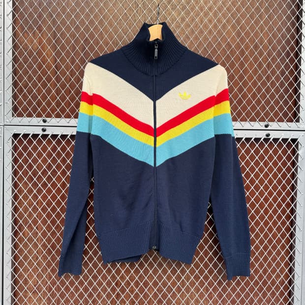 아디다스 레트로 네이비 멀티 스트라이프 니트집업 M
