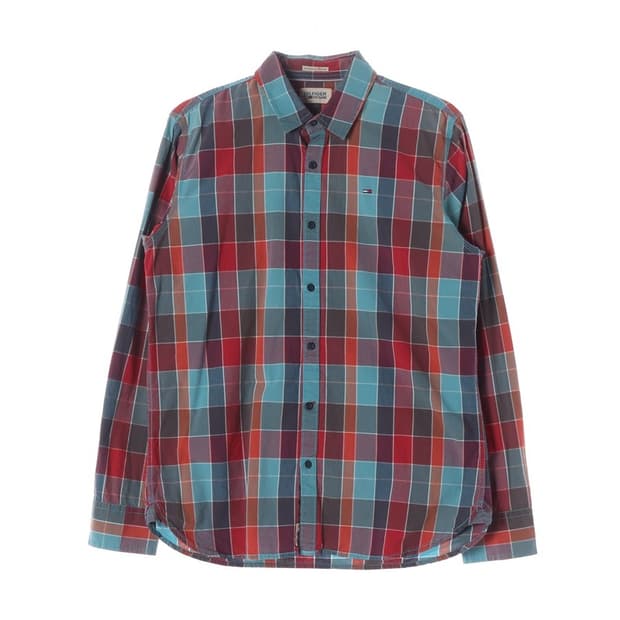 타미힐피거 데님 레드 멀티 체크 셔츠 L
