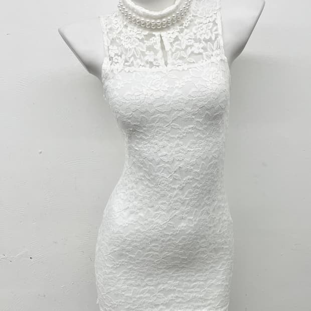 화이트 레이스 갸루 진주 원피스