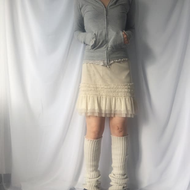 Lace trimming hood zip up