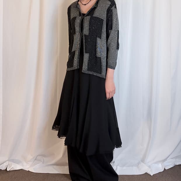 Square Pattern Knit Cardigan