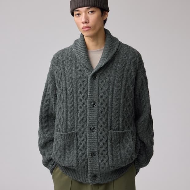 [L/미개봉새상품] 지유 엔지니어드 가먼츠 케이블 숄 칼라 가디건