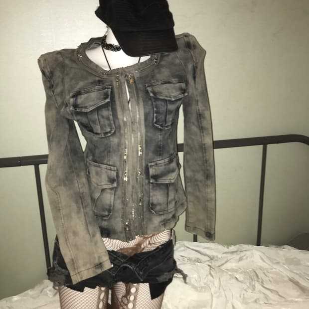 고딕 고스펑크 갸루 지퍼 데님 자켓