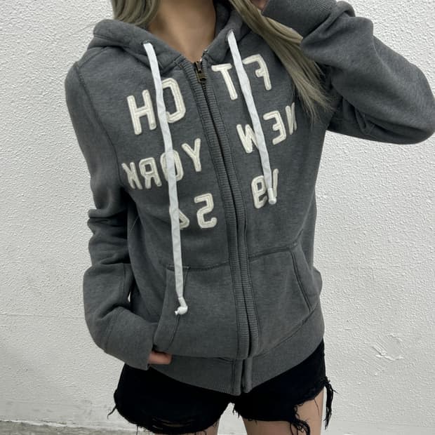 아베크롬비 센터로고 그레이 후드집업 S