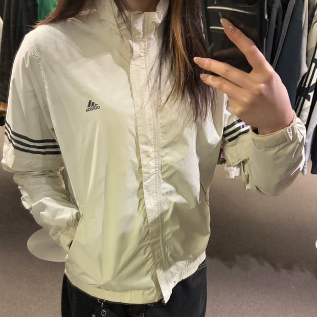 S)Adidas 빈티지 여성 투웨이 화이트 윈드 브레이커