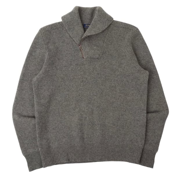 폴로 랄프로렌 그레이 울 쿼터집 숄카라 니트