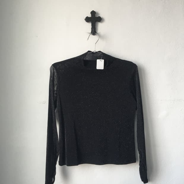 Glitter high neck mesh top