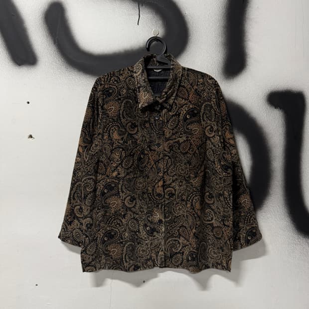 VTG 빈티지 에스닉 페이즐리 풀 패턴 더블 포켓 긴팔 셔츠