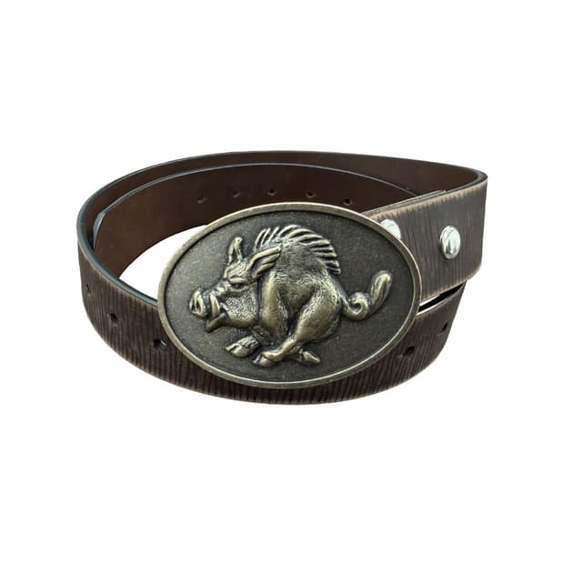 Metal Boar Buckle Leather Belt