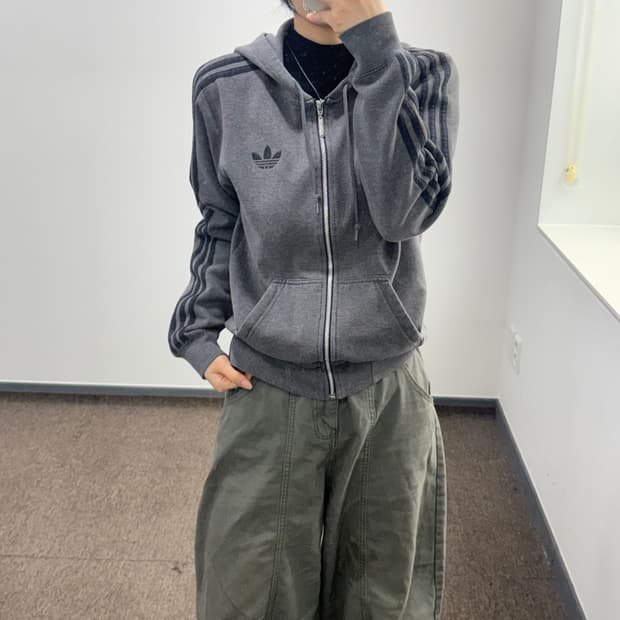 Adidas 아디다스 파이어로고 그레이 후드집업