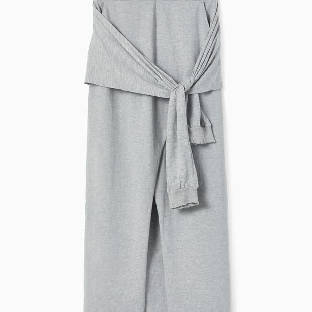seo T LAYERED LONG SLIT SKIRT GRAY