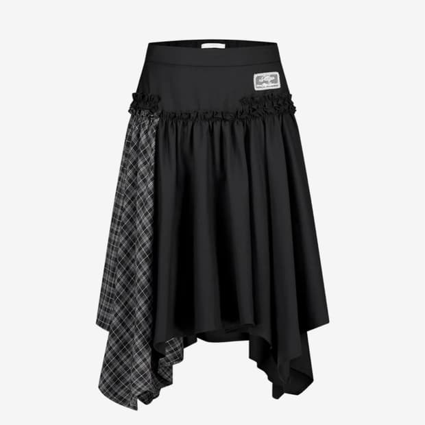 일리고 체크 배색 미디 스커트 블랙 택O