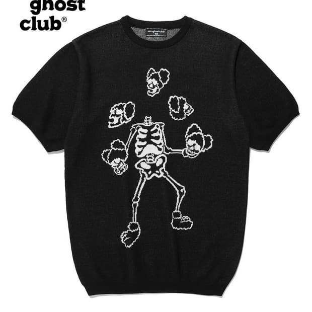 나이트고스트클럽)블랙스켈레톤 빈티지 오네갸루고스펑크메탈스컬 썸머반팔니트