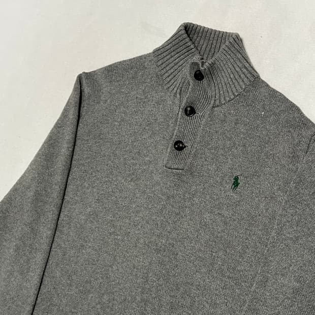 M 폴로랄프로렌 그린 포니 버튼 터틀넥 그레이 코튼 니트
