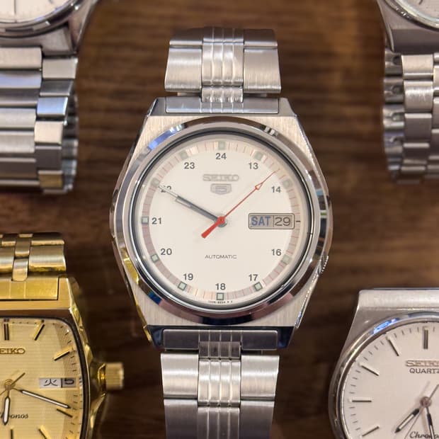 중고] 세이코 5 빈티지 오토매틱 시계 - 레드 핸즈 필드워치 밀리터리 
