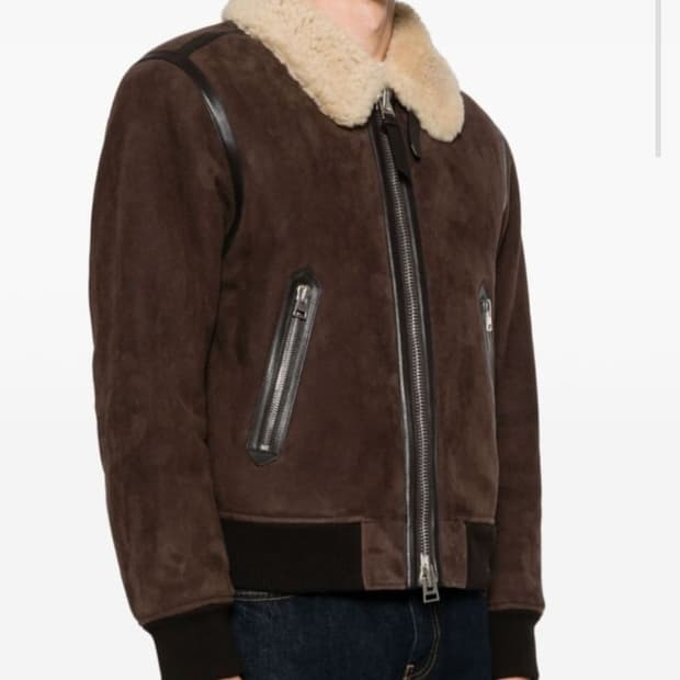 톰포드 시어링 브라운 레더 트리밍 무스탕 자켓