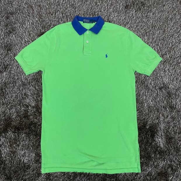 폴로 랄프로렌 라임그린 블루카라 클래식핏 반팔 카라티 M