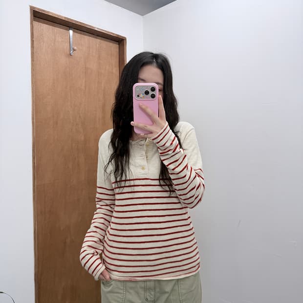 캐피탈 KAPITAL Border Henry Neck T-shirt