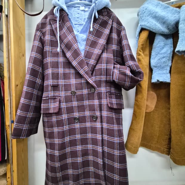 럭키슈에뜨 체크 롱코트