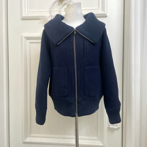 EARTH navy knit collar coat jacket