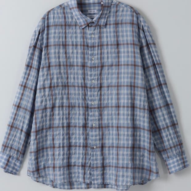 우드비 링클 체크 셔츠 스카이블루