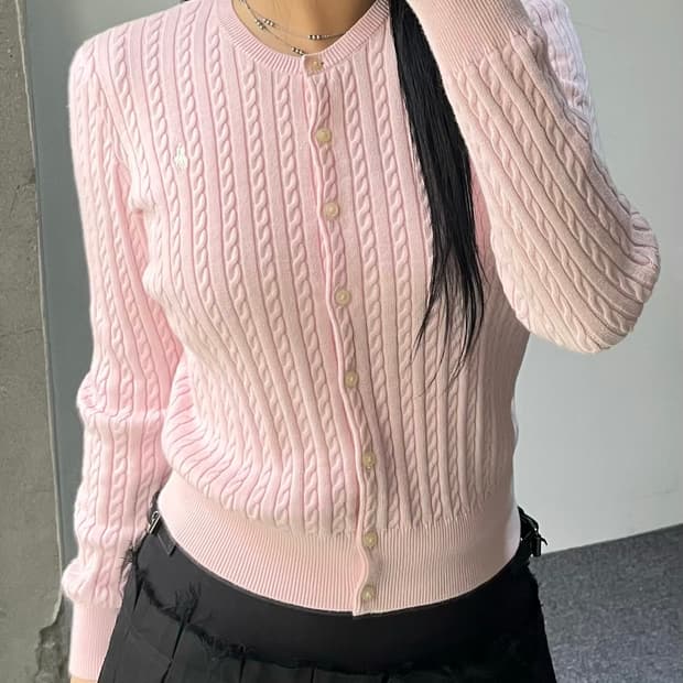 폴로 랄프 로렌 QR 라벨 케이블 가디건