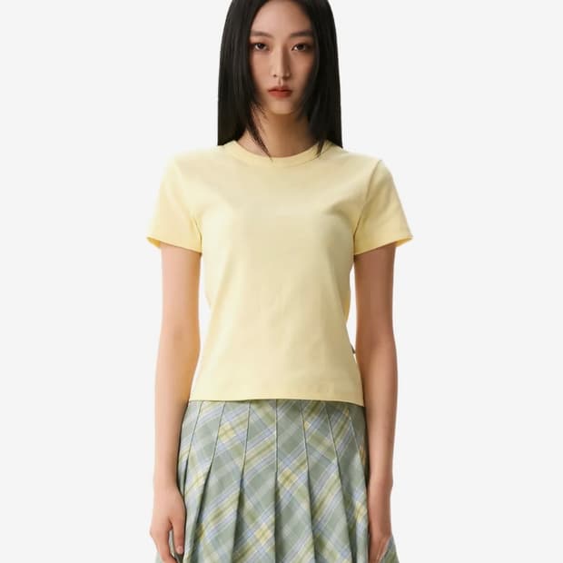 큐리티 C BASIC EMBROIDERY T-SHIRT_YELLOW